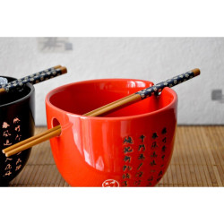 Duo de bols asiatiques rouge et noir et baguettes Sakuna