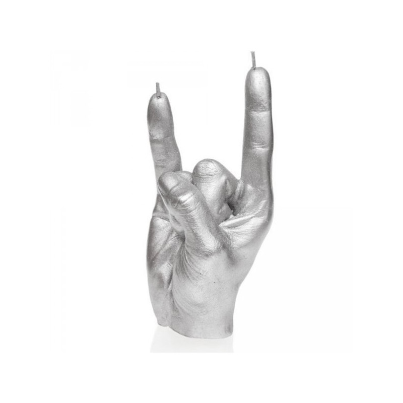 Bougie XXL main signe des cornes rock/metal - noir ou argent