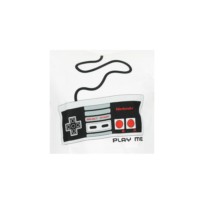 T-shirt Nintendo Blanc Manette NES Play Me