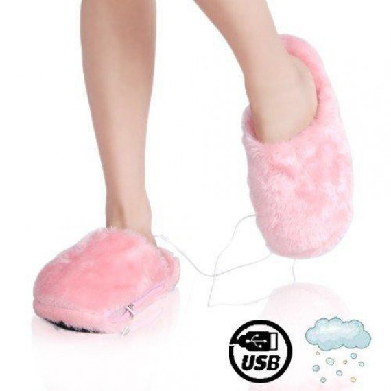 chaussons rose chauffants usb